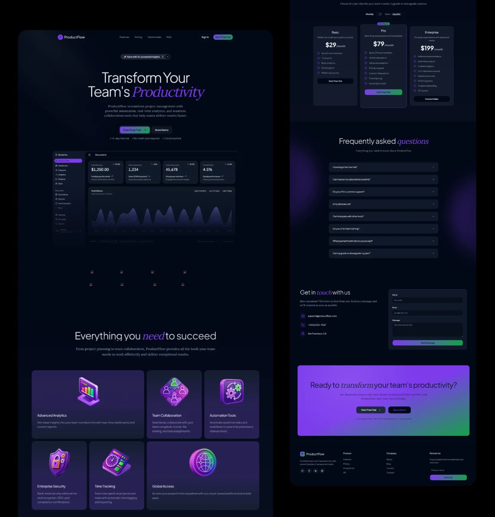 ProductFlow project management marketing site
